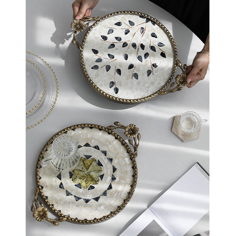 Luxury Skincare Organizer - Creative Luxury Shell-Decorated Metal Tray Table